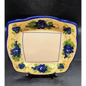 Solimene Vietri Made in Italy Ceramic 10" Square Serving Bowl Handpainted Grapes